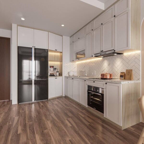 Bếp MDF Phủ Sơn 2K Phong Cách Tân Cổ Điển